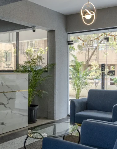 Elegant lounge and common hall at Lavish World corporate serviced apartments in Pune